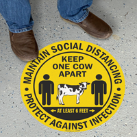 Maintain Social Distancing Keep One Cow Apart Floor Sign