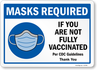 Mask Required If Not Fully Vaccinated CDC Guideline Sign