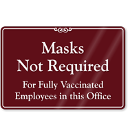 Masks Not Required For Fully Vaccinated Employees Sign