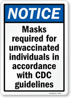 Masks Required For Unvaccinated Individuals CDC Sign