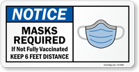 Masks Required If Not Vaccinated Keep Distance Sign