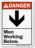 Men Working Below ANSI Danger Sign With Graphic
