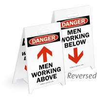 Danger Men Working W/Arrow Reversible Fold Ups Floor Sign