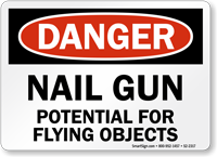 Nail Gun Potential For Flying Objects Danger Sign