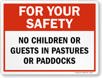 No Children In Pastures Horse Safety Sign