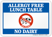 No Dairy Allergy Free Lunch Table Sign