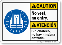 No Entry Without Vest Caution Sign