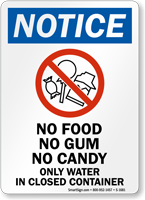 No Food No Gum No Candy Notice Sign