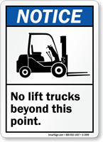ANSI No Lift Trucks Beyond Point Sign