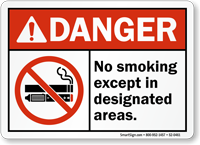 No Smoking Except Designated Sign With E-Cigarette Graphic