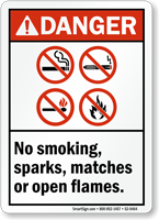 No Smoking, Sparks, Matches, Flames ANSI Danger Sign