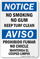 No Smoking No Gum OSHA Notice Sign