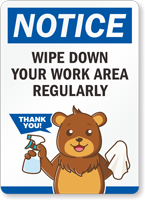 Notice Disinfect Surfaces Regularly Sign