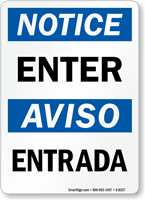 Notice Enter Aviso Entrada Sign