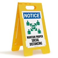 NOTICE: Maintain Proper Social Distancing (w/ Graphic) FloorBoss XL™ Floor Sign