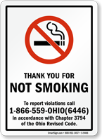 THANK YOU NOT SMOKING violations call Sign