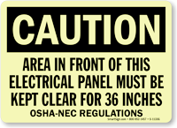 GlowSmart Electric Panel Area Be Kept Clear Sign