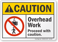 Overhead Work Proceed With Caution ANSI Caution Sign