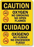 Oxygen No Smoking No Open Flames Bilingual Sign