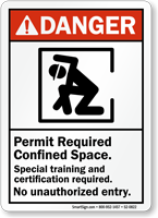 Permit Required, Confined Space, Training Certification Required Sign