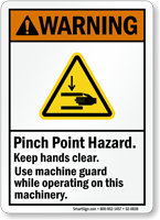 Pinch Point Hazard, Keep Hands Clear ANSI Sign