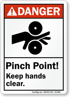 Pinch Point Keep Hands Clear ANSI Danger Sign