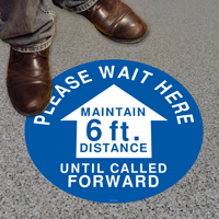 Please Wait Here Social Distancing Floor Sign