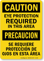Caution Eye Protection Required Sign Bilingual