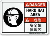 Hard Hat PPE Symbol Sign In English + Chinese