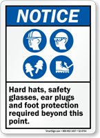 Hard Hats Safety Glasses Ear Plugs Required Sign