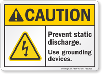 Prevent Static Discharge ANSI Caution Sign