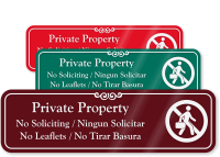 Bilingual Private Property   No Soliciting Engraved Sign