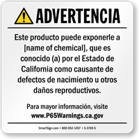 Custom Consumer Product Exposure Spanish Prop 65 Sign