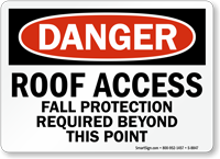 Roof Access Fall Protection Required Sign