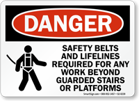 Safety Belts And Lifelines Required OSHA Danger Sign