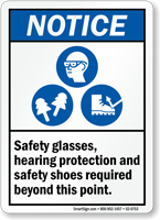 Safety Glasses Hearing Protection Safety Shoes Required Sign
