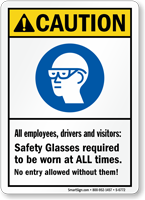 Safety Glasses Required At All Times PPE Sign