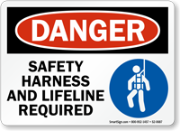 Safety Harness Lifeline Required Danger Sign
