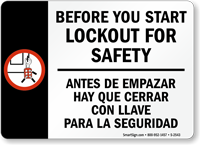 Before You Start Lockout For Safety Sign (Bilingual)
