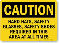 Caution Hard Hats, Safety Glasses Sign