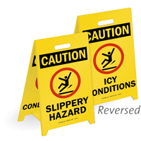Caution Slippery Hazard Reversible Fold Ups Floor Sign