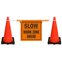 Slow Work Zone Ahead Cone Bar Sign