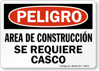 Spanish Area De Construccion Se Requiere Casco Sign