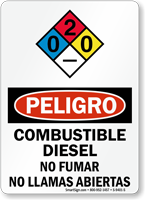 Spanish Combustible Diesel No Fumar Llamas Abiertas Sign