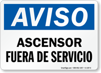 Aviso Ascensor Fuera De Servicio Spanish Sign