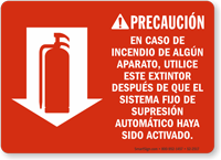 Spanish Fire Extinguisher Instruction Warning Sign