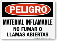 Material Inflamable No Fumar Llamas Abiertas Spanish Sign
