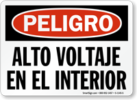 Spanish Peligro Alto Voltaje En El Interior Sign