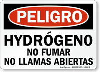 Hydrogeno No Fumar Llamas Abiertas, Spanish Hydrogen Sign