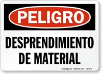 Spanish Peligro Desprendimiento De Material Sign